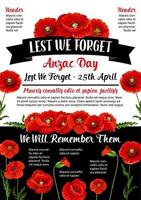 Anzac Day Lest We Forget 25 April vector poster