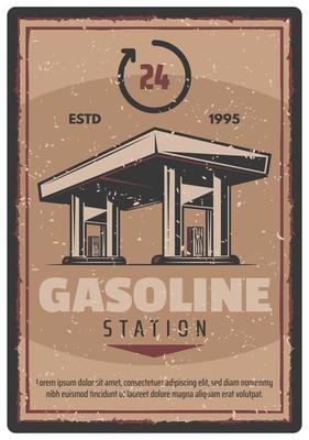 Vector retro poster of gasoline station service