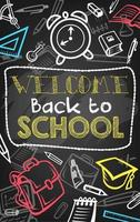 Back to school chalk sketch banner on blackboard vector