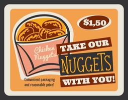 Chicken nuggets retro card of fast food restaurant vector