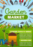 banner de herramientas de jardinería con equipos agrícolas vector