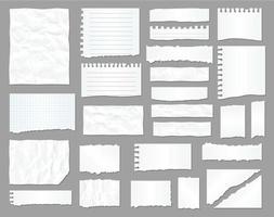 White torn paper, rip paper pieces, crumpled sheet vector