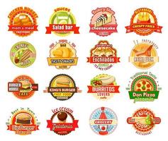 Fast food label for american, mexican, asian cafe vector