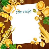 Italian cuisine recipe with pasta and herb on wood vector