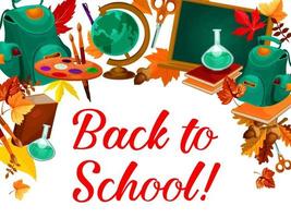 Back to school greeting poster of education items