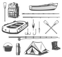 Fishing sport equipment sketch of fisherman tackle vector