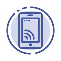 icono de línea de línea punteada azul de servicio wifi celular móvil vector