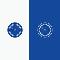 hora reloj minutos línea de temporizador y glifo icono sólido banner azul línea y glifo icono sólido banner azul vector