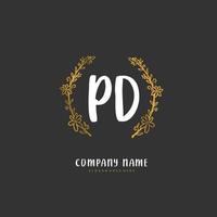 PD Initial handwriting and signature logo design with circle. Beautiful design handwritten logo for fashion, team, wedding, luxury logo. vector