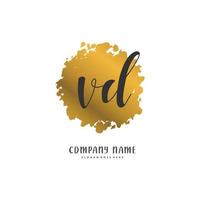 VD Initial handwriting and signature logo design with circle. Beautiful design handwritten logo for fashion, team, wedding, luxury logo. vector