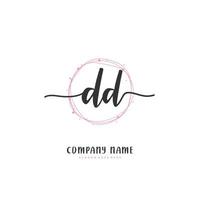 dd escritura a mano inicial y diseño de logotipo de firma con círculo. hermoso diseño de logotipo escrito a mano para moda, equipo, boda, logotipo de lujo. vector