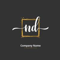 nd letra inicial y diseño de logotipo de firma con círculo. hermoso diseño de logotipo escrito a mano para moda, equipo, boda, logotipo de lujo. vector