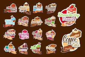 Vector stickers of pastry desserts and cakes