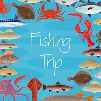 Vector poster for fishing trip and seafood fish