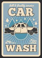 Car wash service vector retro poster