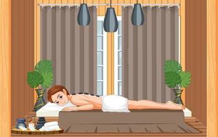 Woman gets stone massage in spa scene vector