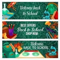 banners web de venta de papelería de vector de regreso a la escuela