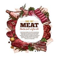 Meat sketch poster with beef, pork and chicken vector
