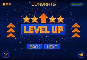 8bit game level up pixel screen background vector