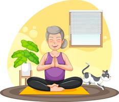 Senior woman doing yoga vector