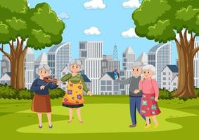 Elderly people relaxing in park vector