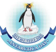 Antarctica day text with penguin vector