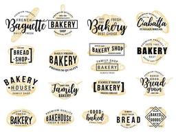 Bakery hand drawn lettering icon with bread sketch vector