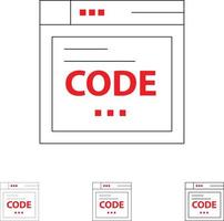 Browser Internet Code Coding Bold and thin black line icon set vector