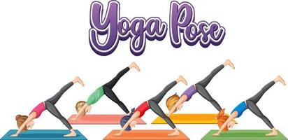 People practicing yoga with text vector