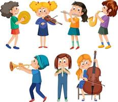 Set of different kids playing music vector