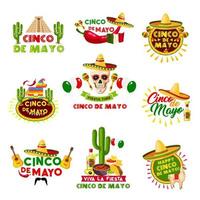 Mexican Cinco de Mayo holiday vector Mexico icons