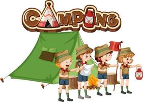 Outdoor camping with scout kids vector