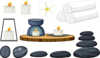 conjunto de objetos de spa de masaje con piedras vector