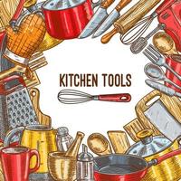 Kitchen tool, utensil or kitchenware sketch poster vector