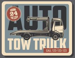 Tow truck retro card of emergency vehicle service vector