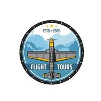icono de recorridos de vuelo, emblema de vector de viaje aéreo, etiqueta