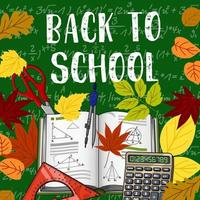 Back to School books and chalkboard vector poster