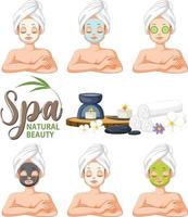 conjunto de chicas de spa aplicando máscara facial vector