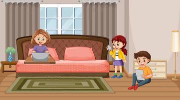 Children using technology devices at home vector