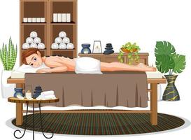 Woman getting hot stone massage vector