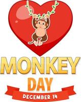 Monkey day text with monkey cartoon character vector