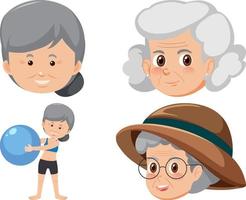 Collection of elderly people icons vector