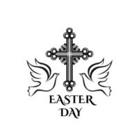 Easter Resurrection day vector cross and dove icon