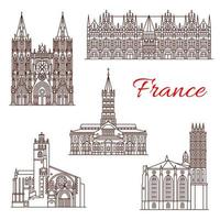 French travel landmark icon of architecture sights vector