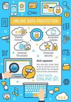 cartel de vector de protección de datos en línea de internet