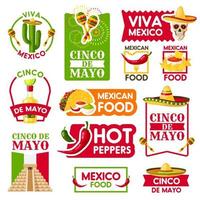 iconos vectoriales mexicanos para las vacaciones de cinco de mayo vector