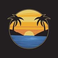 hermosa puesta de sol junto al mar con palmeras para el diseño e impresión de camisetas vector