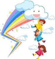 niños en el cielo con arcoiris vector