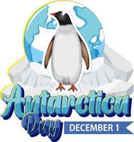 Antarctica day text with penguin vector