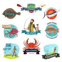 vector, pescador, deporte, pesca, iconos vector